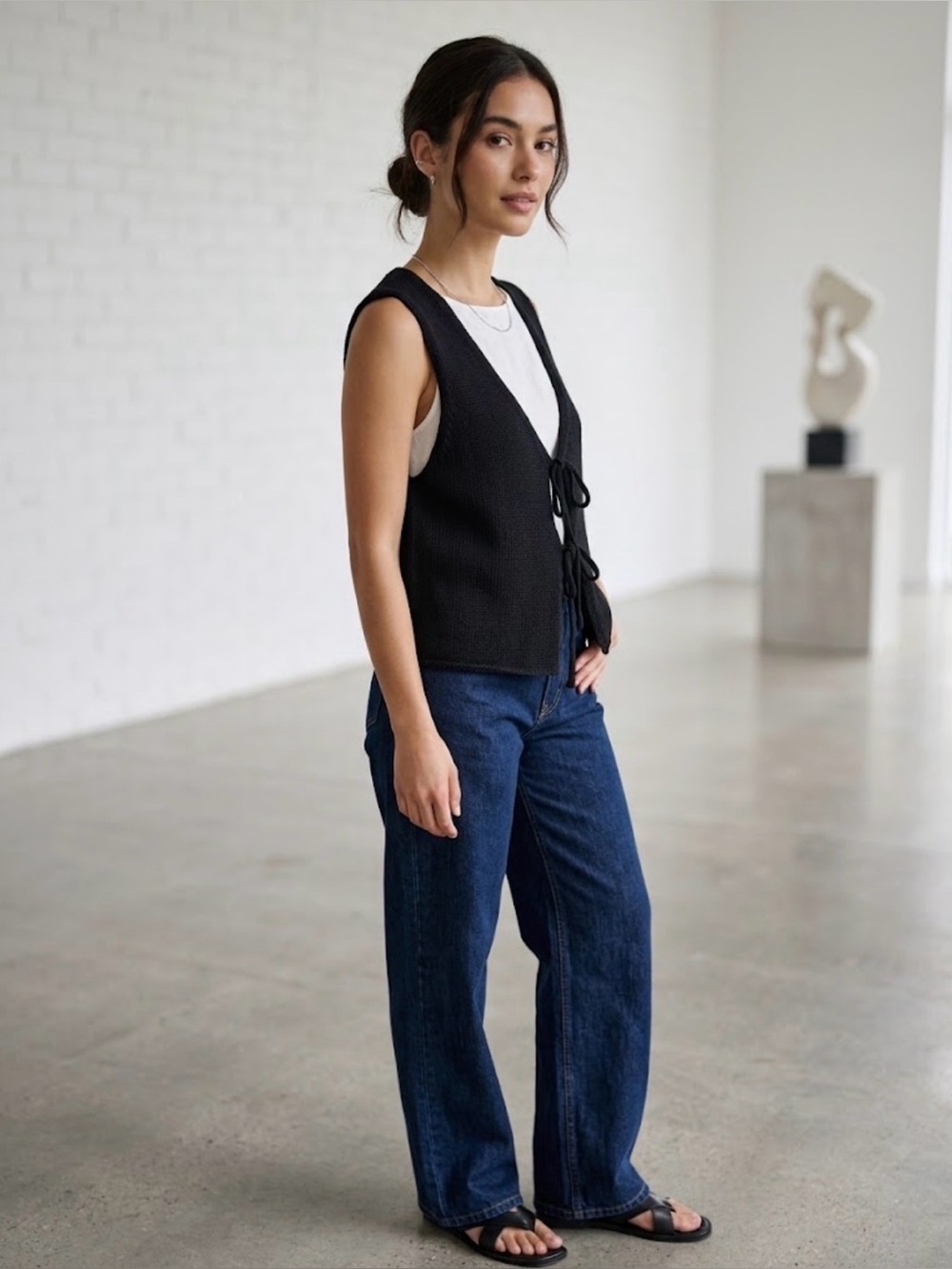 Black Knit Tie-Front Sleeveless Vest Top
